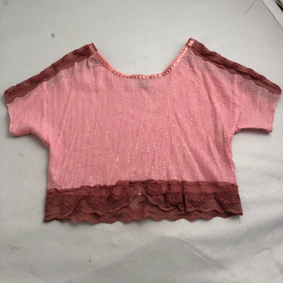 Free People pink embellished lace and lurex crop top - Picture 4 of 8